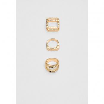 Textured Gold Ring Set of 3 - One Size