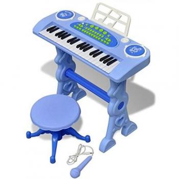 vidaXL Piano de Juguete para Niños de 37 Teclas con Taburet y Micrófono Azul