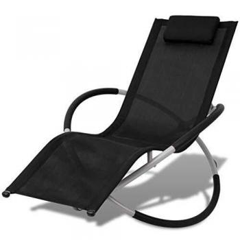 vidaXL Tumbona Jardín Geométrica Plegable de Acero 174x78x89 cm Negra y Gris