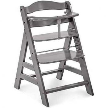 Hauck Aplha Plus, Trona Evolutiva Madera, con Estructura Antivuelco, Incluye Arnés de Seguridad de 5 Puntos, Tronas de Bebe, Regulable, Soporta hasta 90 kg, Gris