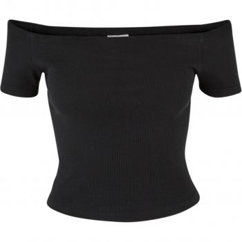 Women's Organic Off Shoulder Ribbed T-Shirt - Black
