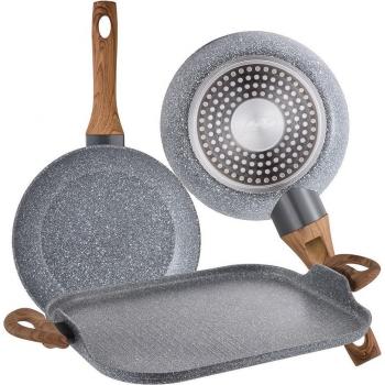 San Ignacio Daimiel Set de 3 Piezas: 2 Sartenes de Aluminio Forjado (18cm y 26cm) + Asador Grill Rectangular (35.5cm x 28.3cm