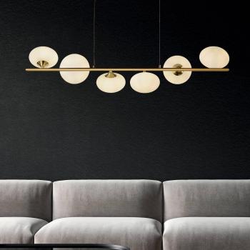 Lámpara colgante Pebble 6 luces, latón, contemporáneo, araña de guijarros, acero, vidrio blanco, G9