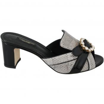 Black Gray Exotic Leather Crystals Sandals Shoes - EU37.5/US7