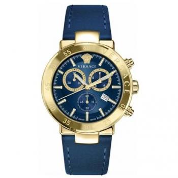 Versace Urban Mystique 44mm Blue Leather Chronograph Watch for Men