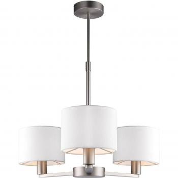 Lámpara colgante Daley, níquel mate, 3 brazos, 3 luces, efecto seda blanco vintage, E14