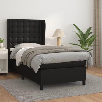 Cama box spring blanda con colchón negro 80x200 cm en cuero sintético