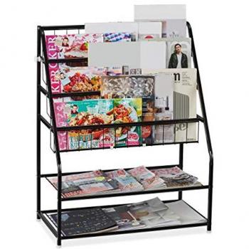 Revistero de Metal Negro Relaxdays, 81 x 67 x 37 cm, Organizador de Revistas y Periódicos, de Pie para Salón o Sala de Espera