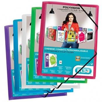 Carpeta Esquinero Oxford Personalizable A4 con 3 Rabats Elastomapa Polyvision, Colores Surtidos