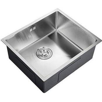 Auralum - Fregadero Cocina Un Seno 50x43cm Fregaderos de Acero Inoxidable Cepillado 304 con Sifones Desagüe para Cocina