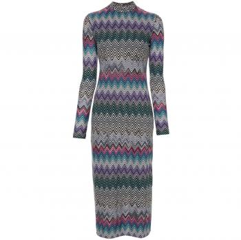 Missoni Women's Zig Zag Motif Wool Midi Dress in Clear Blue | Size 42 | DS24WG2ABR00YXSM9EO
