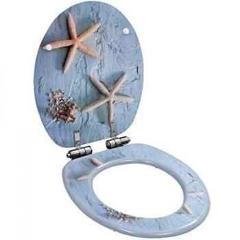 vidaXL WC Toilet Seat with Soft Close Lid MDF Starfish Design