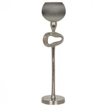 Portavelas Romimex Beige Plateado de Vidrio y Aluminio, Dimensiones 12 x 48 x 12 cm, Forma de Bola