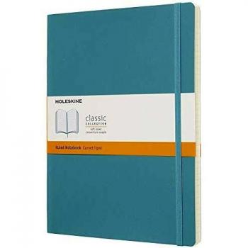 Moleskine - Cuaderno Clásico con Hojas Rayadas, Tapa Blanda y Cierre Elástico, Color Azul Arrecife, Tamaño Extra Grande 19 x 25 cm, 192 Hojas