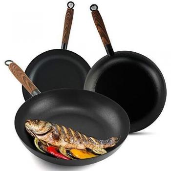 GreaTool Sartén con Mango Madera, Sartén de inducción, Hierro Fundido,Antiadherente para Todo Tipo de Cocinas