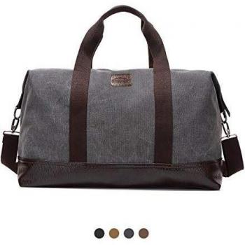 Overmont Bolsa de Viaje Vintage Bolsa de Hombro Maletín de Cuero de Lona Portátil Bolso para Trabajo con Varios Bolsillos para Excursión Actividades al Aire Libre Color Caqui/Negro/Gris/marrón