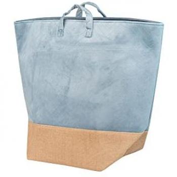 Cesto de Ropa Elegante Adda Home Terciopelo y Yute Azul 30x30x50 cm - Almacenamiento Práctico