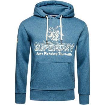 Superdry Travel Postcard Graphic Hoodie - Dark Grey Fleck Marl, Casual Cotton Sweatshirt