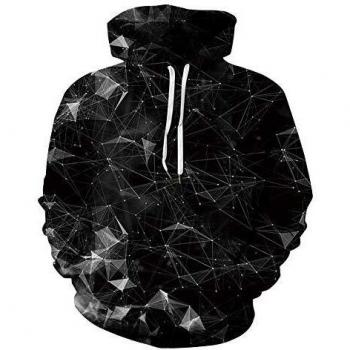 Goodstoworld Sudadera con Capucha para Hombre Pullover Sudaderas con Capucha Impresas en 3D Geometría Espacial Negra Novedad Sudadera con Capucha Deportiva con Gran Bolsillo de Canguro L