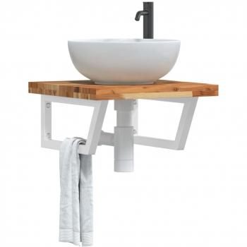 Estante de lavabo de pared de acero y madera maciza de acacia marrón vidaXL