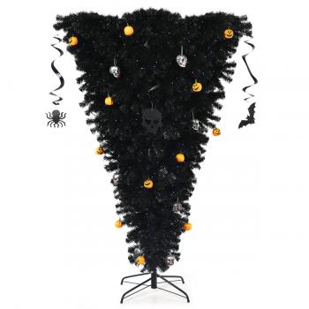 Árbol de Navidad Artificial Costway 180 cm con diseño al revés, fabricado en PVC, incluye soporte y cadena de luces LED de 2 tipos (270 luces violetas), ideal para decoraciones navideñas y de Halloween
