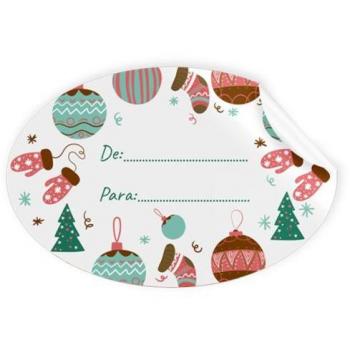 Etiquetas ovaladas de Navidad con bolas y nombre