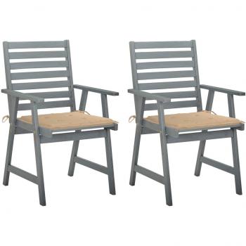 Sillas de comedor al aire libre con almohadas 2 piezas de madera maciza de acacia en color gris