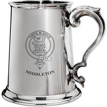 Middleton Family Crest Polished Pewter 1 Pint Tankard with Scroll handle