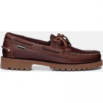 Sebago Ranger Waxy Dark Brown Leather Boat Shoes with Rubber Sole