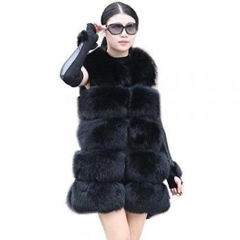 Fur Story 16212 Mujer Largo real del chaleco de piel de zorro negro 40