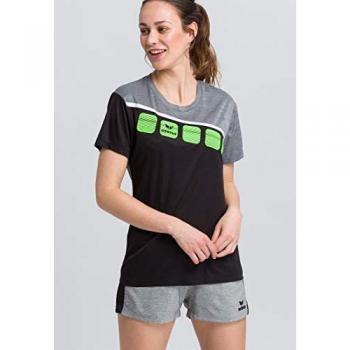 Erima Women's 5-C Short Sleeve T-shirt Black/Grey Marl/White