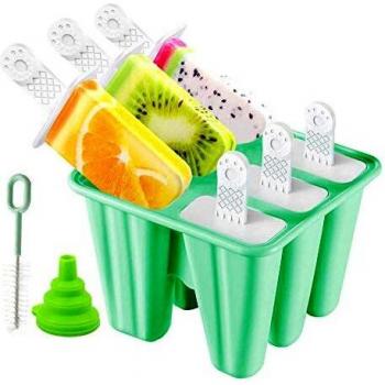 DIY Popsicle Mold - Reutilizable Molde Helado Silicona, Frozen Poleras Helado con Juego de Moldes 6 Pack con Embudo y Cepillo, Hacer Helados Caseros para Bebe, Niño y Adultos