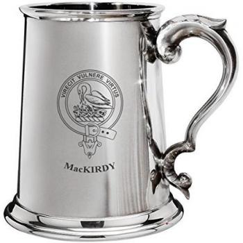 MacKirdy Family Crest Polished Pewter 1 Pint Tankard with Scroll handle
