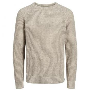 Jack & Jones Jersey De Punto Elástico y Cómodo Color Beige con Estructura de Cuello Redondo para Hombre, Blanco/Detalle: Twisted W. Crockery, Talla S