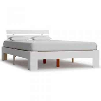 vidaXL Madera Maciza Pino Estructura Cama Somier Mobiliario Casa Clásica Práctica Cómoda Moderna Robusta y Duradera Sin Colchón Blanca 120x200cm