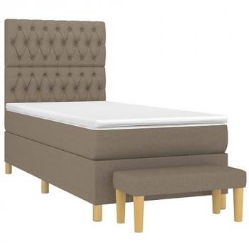 Cama box spring con colchón tela gris taupe 90x200 cm
