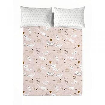 Juego de Sábanas 100% Algodón Gatos 4 Panzup, incluye sábana encimera de 260 x 270 cm y es fabricado en España