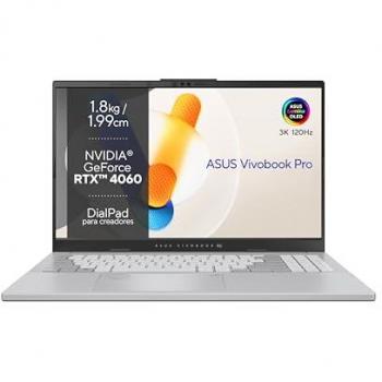 Portátil Asus Vivobook Pro 15 OLED Plata 3K 120Hz, Intel Core i9, 16GB RAM, 1TB SSD, NVIDIA RTX 4060
