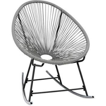 Grey Poly Rattan Outdoor Rocking Moon Chair
