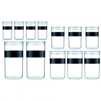 Tarros de Almacenamiento Bodum PRESSO - Set de 12 Piezas, Plástico Negro, con Tapa Hermética