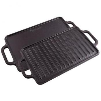 Plancha de Cocina de Hierro Fundido Esmaltado Inducción Reversible 33x21cm para Fuego Barbacoa Negra Victoria 38793