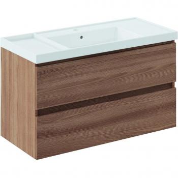 Mueble de baño suspendido COSMIC BBEST con lavabo Teckstone y 2 cajones en color nogal natural