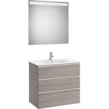 Conjunto de mueble de baño Roca The Gap con 3 cajones, lavabo y espejo con LED, color Roble City texturizado, medidas 805 mm