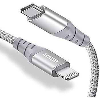 ESR Cable USB C a Lightning 20CM【MFi Certificado】Nailon Trenzado Tipo C a Lightning Power Delivery Carga Rápida para iPhone 12/12 Pro/12 Mini/12 Pro Max/SE 2020/11/11 Pro/11 Pro MAX/XS/XR/X, iPad 8/7