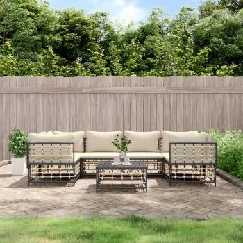 vidaXL 7-Piece Anthracite Poly Rattan Garden Lounge Set with Cushions