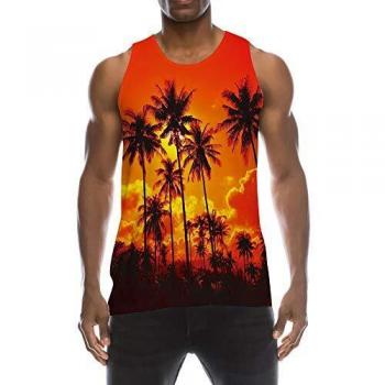 TUONROAD Camisetas de Tirantes para Hombres Palmera Divertida 3D Impreso Chaleco Tops Casual Multicolor Ligero Camisetas sin Mangas Deportivas Secado Rápido para Running Fitness Ejercicio Rojo - XL