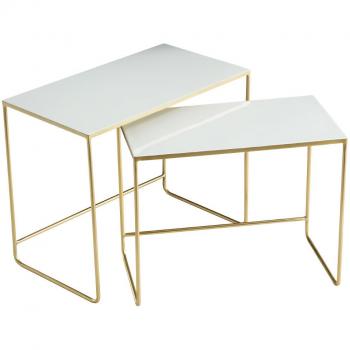 Set de 2 mesas de centro nido blanco y dorado WESS