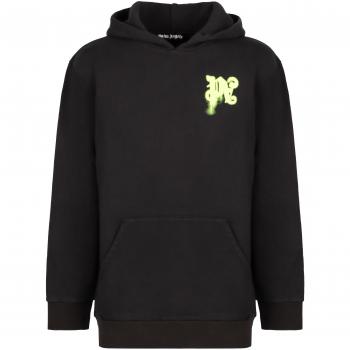 Palm Angels Men's Logo Cotton Hoodie in Black, Size Large, PMBB117F24FLE001 Color 1065, Male, Black, Cotton Hoodie with Back Print