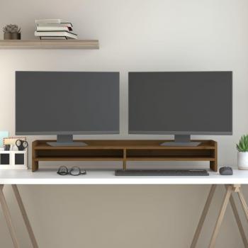 Soporte de monitor de madera maciza de pino en color marrón miel, dimensiones 100x24x16 cm