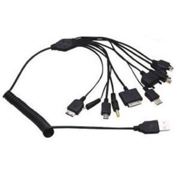 Cargador universal 10 en 1, cable USB para múltiples teléfonos móviles, negro